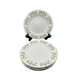 Gibson Dessert Plates Set of 4 Holly & Berry Design w/ Gold Trim 7.5" - EUC